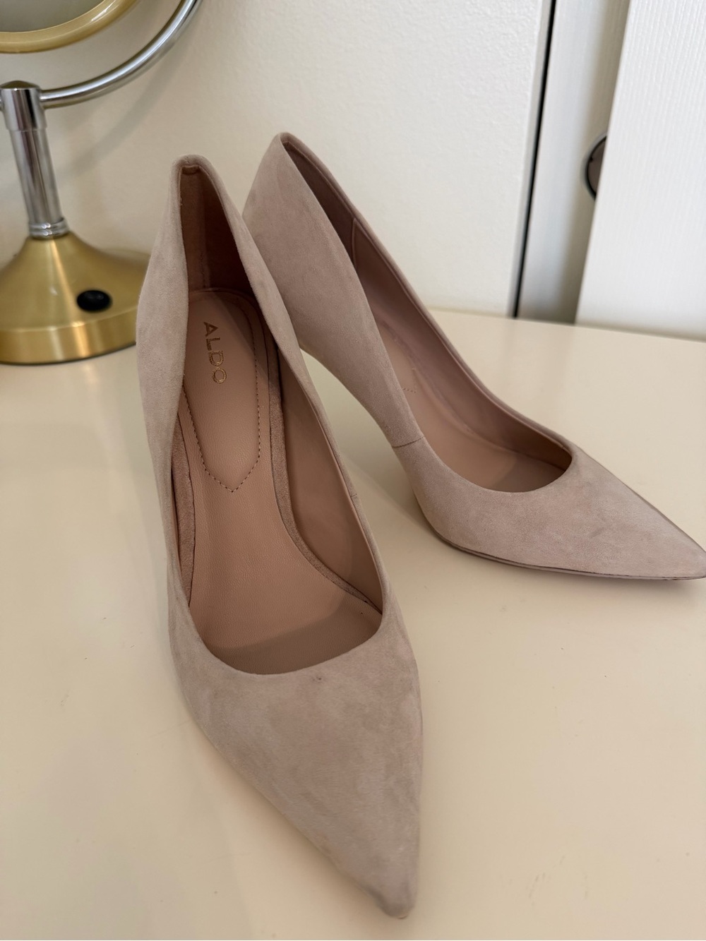 Aldo Taupe Suede Pointed-Toe Pumps